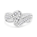 10K White Gold Ring 3/4 Cttw Round and Baguette-Cut Diamond Bypass Ring (H-I Color, I2-I3 Clarity) - Size 6