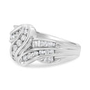 10K White Gold Ring 3/4 Cttw Round and Baguette-Cut Diamond Bypass Ring (H-I Color, I2-I3 Clarity) - Size 6