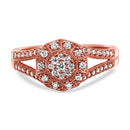 14K Rose Gold Plated .925 Sterling Silver 1/2 Cttw Pave Diamond Halo Cluster Split Shank Cocktail Ring (I-J Color, I1-I2 Clarity) - Size 6