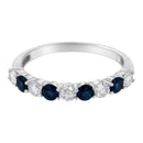 10KT White Gold 1/2 cttw Diamond and 3MM Created Blue Sapphire Gemstone Band Ring (H-I, I1-I2) - Size 7
