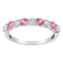 10KT White Gold 1/2 cttw Diamond and 3MM Created Blue Sapphire Gemstone Band Ring (H-I, I1-I2) - Size 7