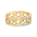 10K Yellow Gold 1/5 Cttw Diamond Two Row Cuban Link Ring (I-J Color, I2-I3 Clarity) - Size 7