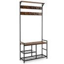 3-In-1 Industrial Coat Rack Stand with 9 Hooks Shoe Bench