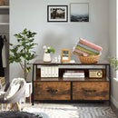 Dresser TV Stand with 2 Folding Fabric Drawers and Open Shelves-Rustic Brown
