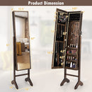 Free-Standing Jewelry Cabinet with Full-Length Mirror and Lockable Door