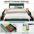 Full/Queen Size Upholstered Bed Frame with 4 Drawers-Green