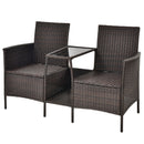 Patio Rattan Wicker Conversation Set Sofa Cushioned Loveseat Glass Table