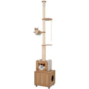 101 Inch Floor to Ceiling Cat Tree Height Adjustable with Litter Box Enclosure-Brown
