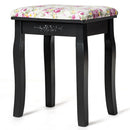 Vanity Wood Dressing Stool Padded Piano Seat with Rose Cushion