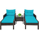5 Pieces Patio Rattan Sofa Ottoman Furniture Set with Cushions-Black