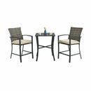 3 Pieces Rattan Bar Furniture Set with Slat Table and 2 Cushioned Stools