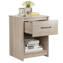 Wooden Nightstand with Drawer and Open Storage Compartment