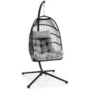 Patio Hanging Egg Chair with Stand Waterproof Cover and Folding Basket-Gray