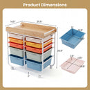 10-Drawer Rolling Cart with Wooden Tabletop and Lockable Wheels for Office