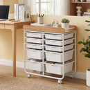 10-Drawer Rolling Cart with Wooden Tabletop and Lockable Wheels for Office