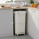 10 Gallon Kitchen Trash Can Double-Layer with Lid and 2 Removable Buckets-Beige