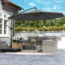 10 Feet Solar Offset Hanging Umbrella with Base and 32 LED Lights-Gray