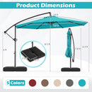 10 Feet Solar Offset Hanging Umbrella with Base and 32 LED Lights-Turquoise