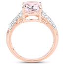 14K Rose Gold Plated 3.27 Carat Genuine Kunzite Oval and White Zircon .925 Sterling Silver Ring Ring