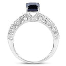 1.55 Carat Genuine Blue Sapphire and White Diamond 14K White Gold Ring (I Color, SI Clarity)