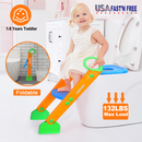 Potty Training Toilet Seat w/ Steps Stool Ladder For Children Baby Foldable Splash Guard Toilet Trainer Chair Anti-slip Feet Pedal Handle 132LBS Max L