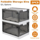 2 Packs Foldable Storage Bins Collapsible Storage Box Organizer Stackable Toy Container with Double Doors Top Lid Rolling Wheels for Clothes Toys Book