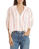 Joie Womens White Tie Gathered Striped 3/4 Sleeve V Neck Top, XS