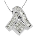 14K White Gold 1 7/8 cttw Princess and Baguette Cut Mixed Geometry Diamond Pendant Necklace (G-H, SI1-SI2)