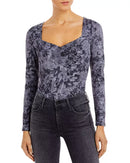 Aqua Snake Print Sweetheart Neck Bodysuit Gray