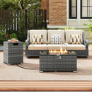2-Piece Outdoor Rattan Fire Table Set 32 Inch Rectangle Gas Firepit with Tank Cover