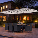 11 Pieces Patio Dining Set with LED Patio Umbrella with Base and Seat Cushions (Navy)