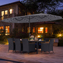 11 Pieces Patio Dining Set with LED Patio Umbrella with Base and Seat Cushions (Navy)