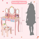 Kids Vanity Princess Makeup Dressing Table Chair Set with Tri-fold Mirror