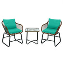 3 Pieces Patio Rattan Bistro Set Cushioned Chair Glass Table Deck