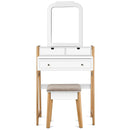 Vanity Table Set with Cushioned Stool and Large Mirror