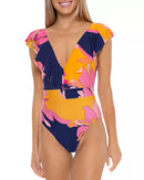 Trina Turk Swim Breeze Ruffle Plunge One Piece / Multicolor, Size 10