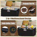 2-Piece Outdoor Rattan Fire Table Set 32 Inch Rectangle Gas Firepit with Tank Cover
