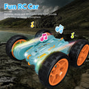 Kid Driving RC Stunt Car 7 Color Strip Light Dynamic Music Swing Arm Double-sided Rolling Remote Control Car Off Road 2.4GHz 4WD Rechargeable Racing
