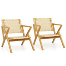 Outdoor and Indoor Teak Wood Patio Chair wuth Webbing Seat and Backrest-Natural
