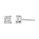 .925 Sterling Silver 1/2 Cttw Miracle Set Princess-cut Diamond Solitaire Stud Earrings (I-J Color, SI1-SI2 Clarity)