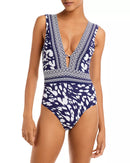 La Blanca Tides Plunge One-Piece Swimsuit in Indigo, Size 14