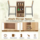 3-Piece Bar Table and Chairs Set with Storage Shelves and Footrests-Natural