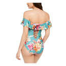 La Blanca Womens Floral Stretch Lined Lace-Up Back Ruched Ruffled