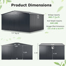 12 x 9.8 Feet Outdoor Storage Shed with Lockable Door and Pitched Roof-Gray