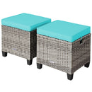 2 Pieces Patio Rattan Ottoman Seat with Removable Cushions-Navy