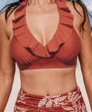 Cupshe Womens Ruffled Halter Bikini Top and Tropical Bottoms Set