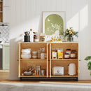 50 Inch Buffet Sideboard Cabinet with 4 Rattan Doors and Adjustable Shelves-Natural