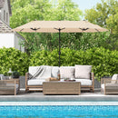 13FT Double-sided Patio Twin Table Umbrella with Crank Handle-Tan
