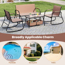 4 Pieces Patio Furniture Set with Rocking Bistro Chairs and Breathable Mesh Fabric-Coffee