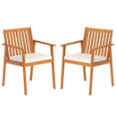 2 Pieces Patio Dining Chairs Outdoor Acacia Wood Chairs with Removable Padded Cushion